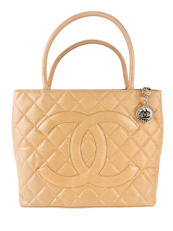 Chanel Beige Caviar Leather Medallion Tote Bag