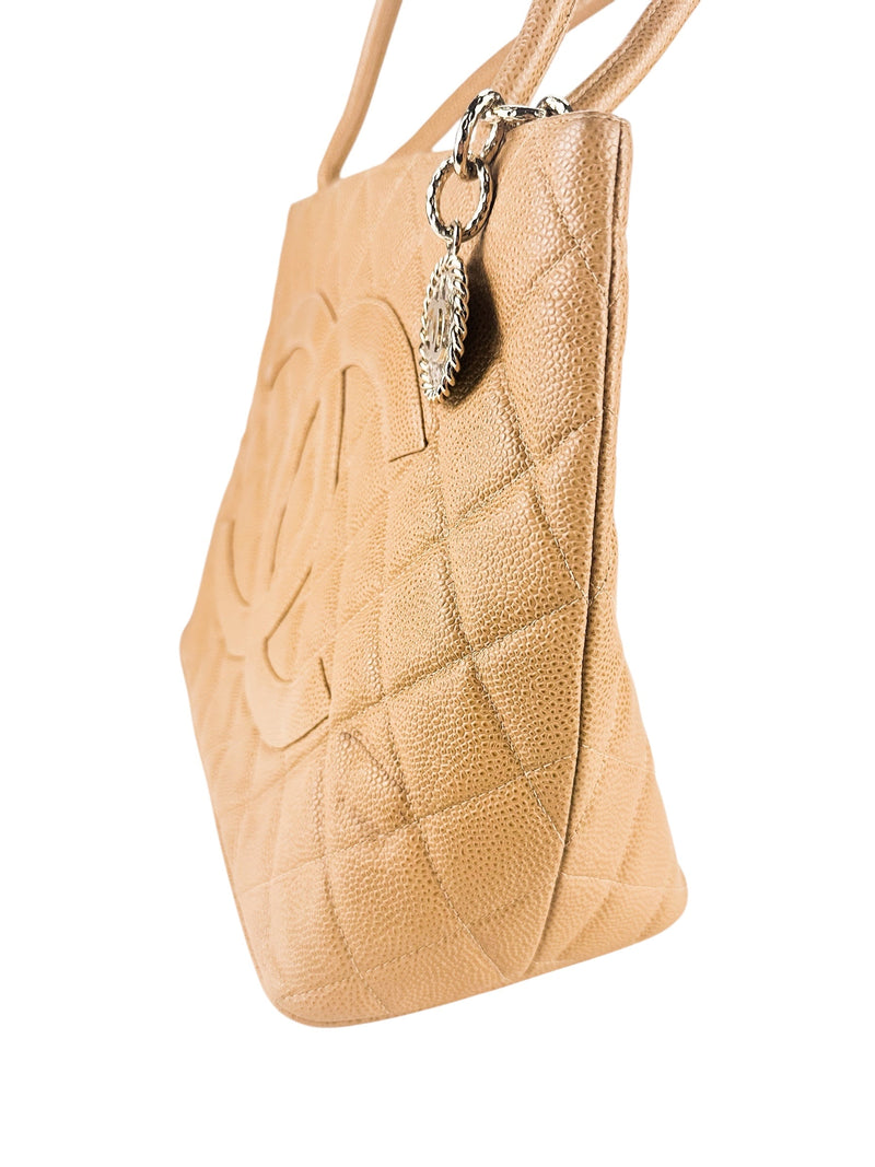 Chanel Beige Caviar Leather Medallion Tote Bag