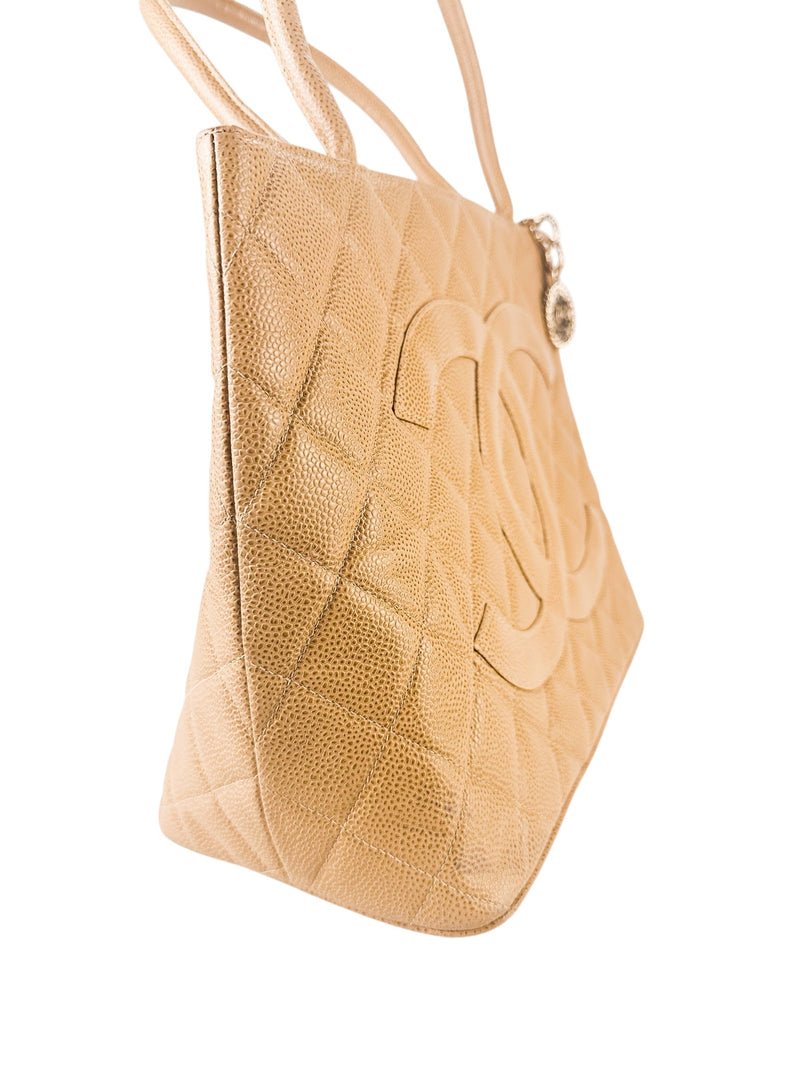 Chanel Beige Caviar Leather Medallion Tote Bag
