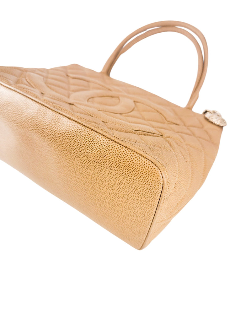Chanel Beige Caviar Leather Medallion Tote Bag