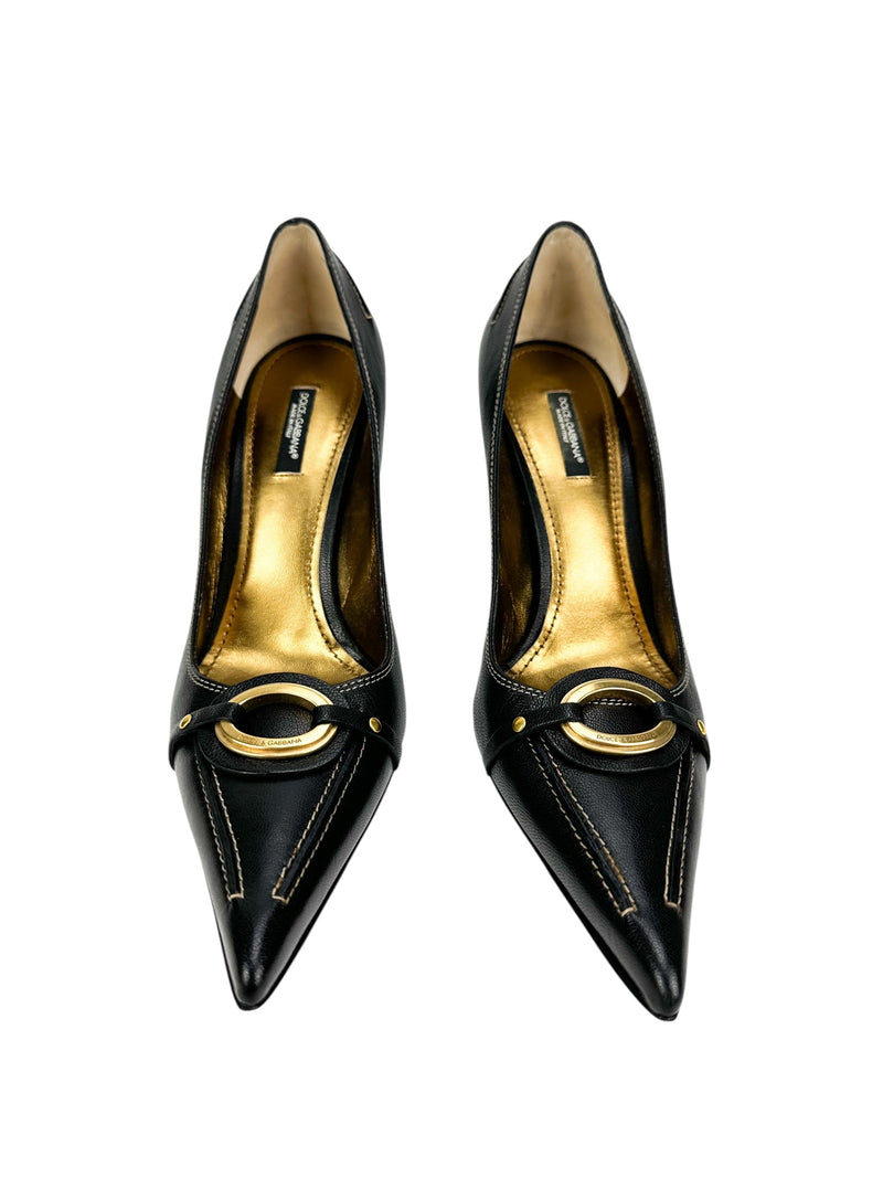 Dolce & Gabbana Black Leather Buckle Heel 39.5