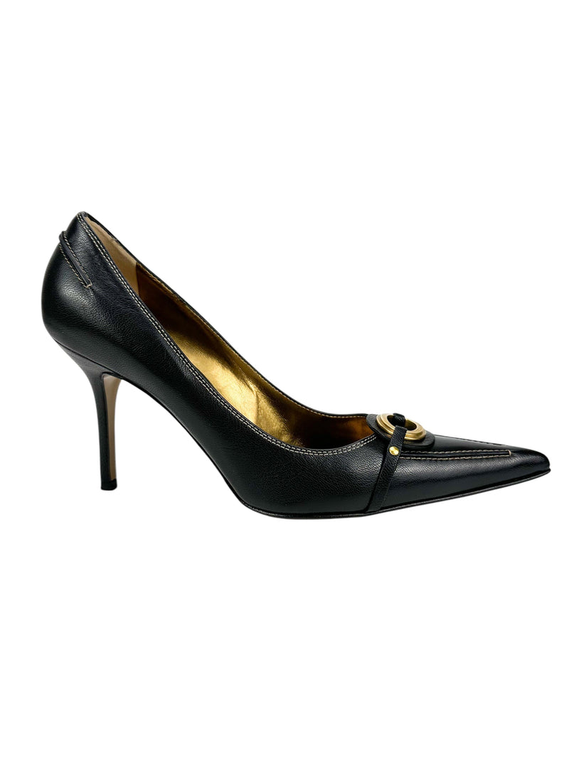 Dolce & Gabbana Black Leather Buckle Heel 39.5