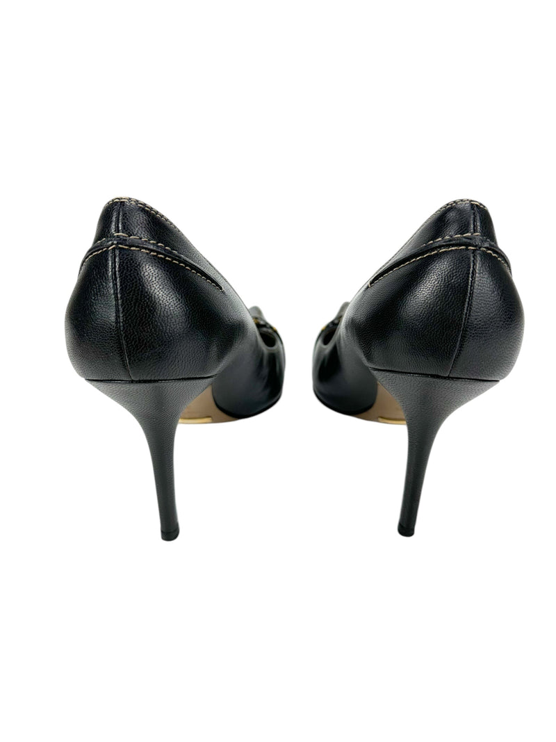 Dolce & Gabbana Black Leather Buckle Heel 39.5