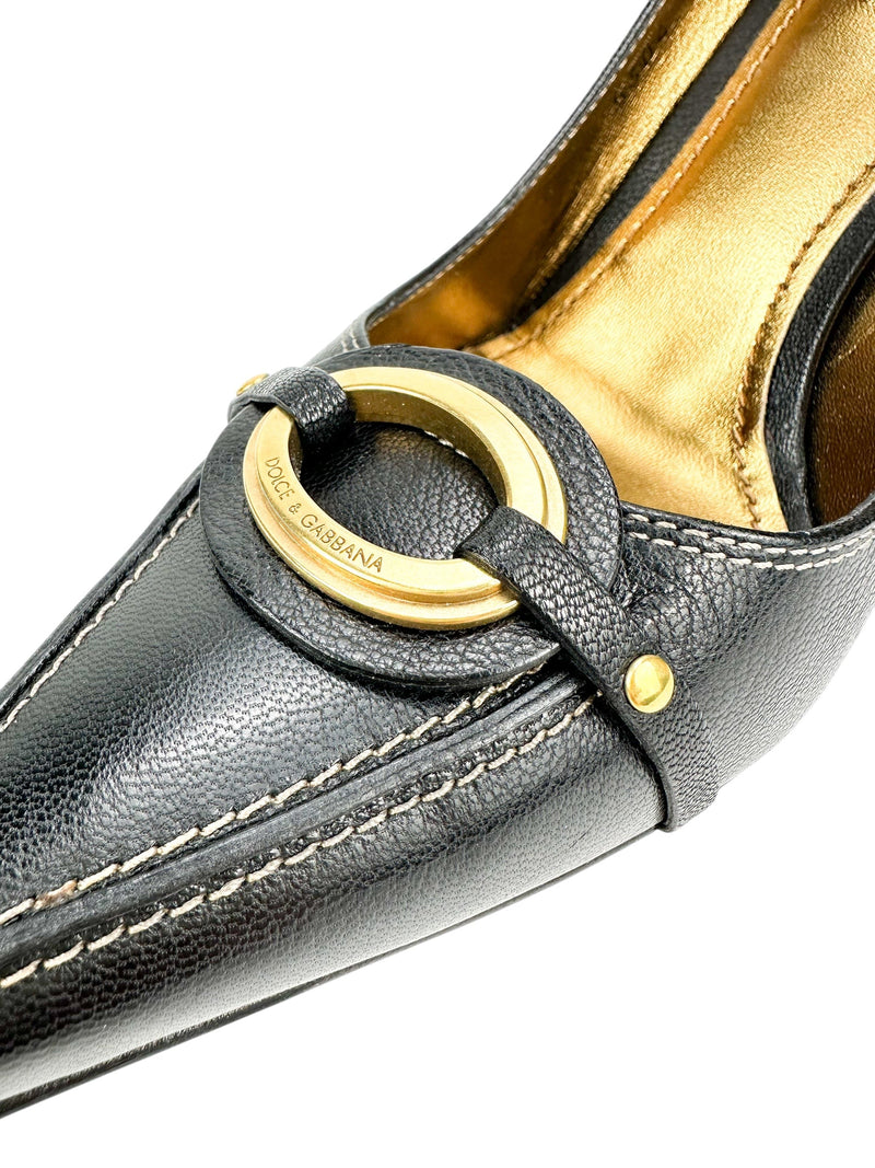 Dolce & Gabbana Black Leather Buckle Heel 39.5