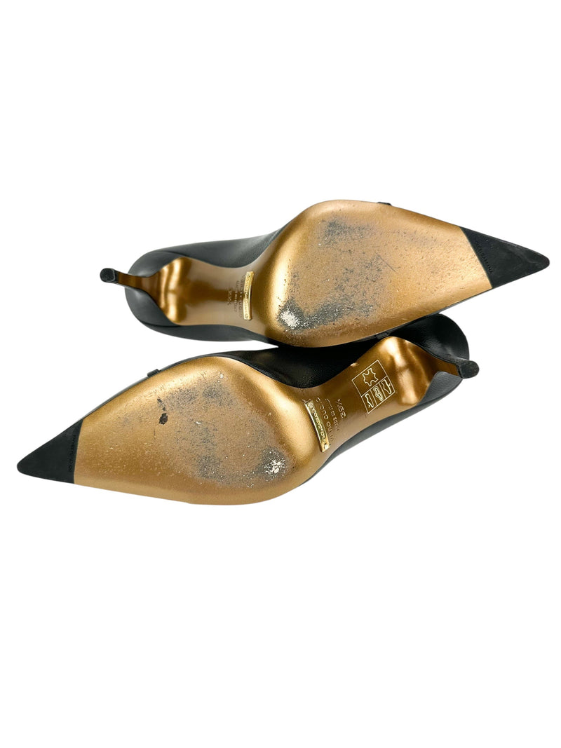 Dolce & Gabbana Black Leather Buckle Heel 39.5