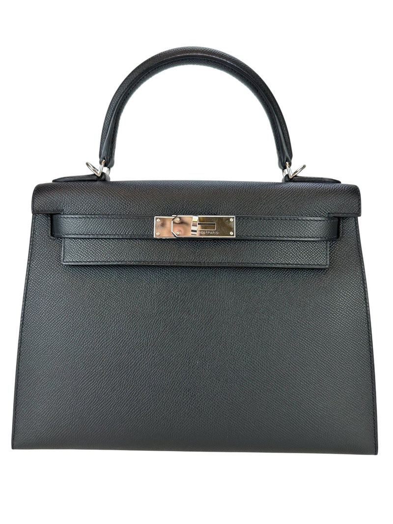 Hermes Noir Sellier Kelly 28 Palladium Hardware
