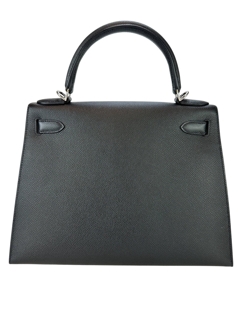 Hermes Noir Sellier Kelly 28 Palladium Hardware