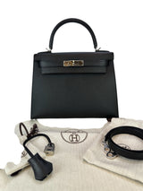 Hermes Noir Sellier Kelly 28 Palladium Hardware