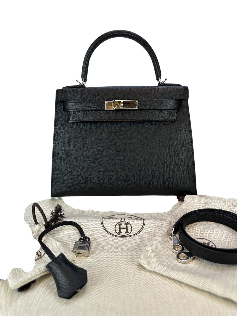Hermes Noir Sellier Kelly 28 Palladium Hardware