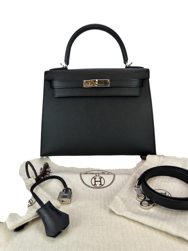 Hermes Noir Sellier Kelly 28 Palladium Hardware