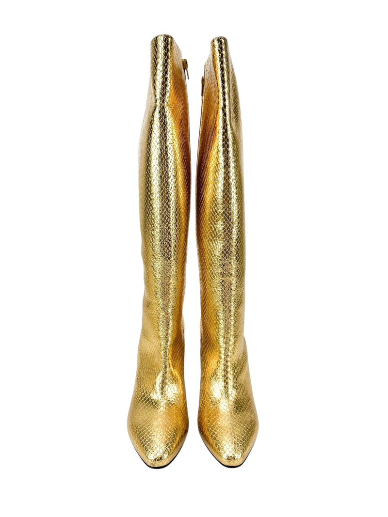 Saint Laurent Gold Faux Python Mirror Boots Size 40