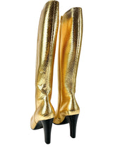 Saint Laurent Gold Faux Python Mirror Boots Size 40