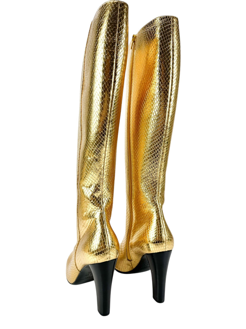 Saint Laurent Gold Faux Python Mirror Boots Size 40