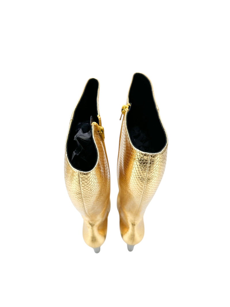 Saint Laurent Gold Faux Python Mirror Boots Size 40
