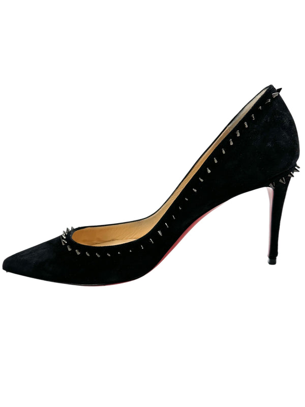 Christian Louboutin Black Velvet Duvette Spikes Heels