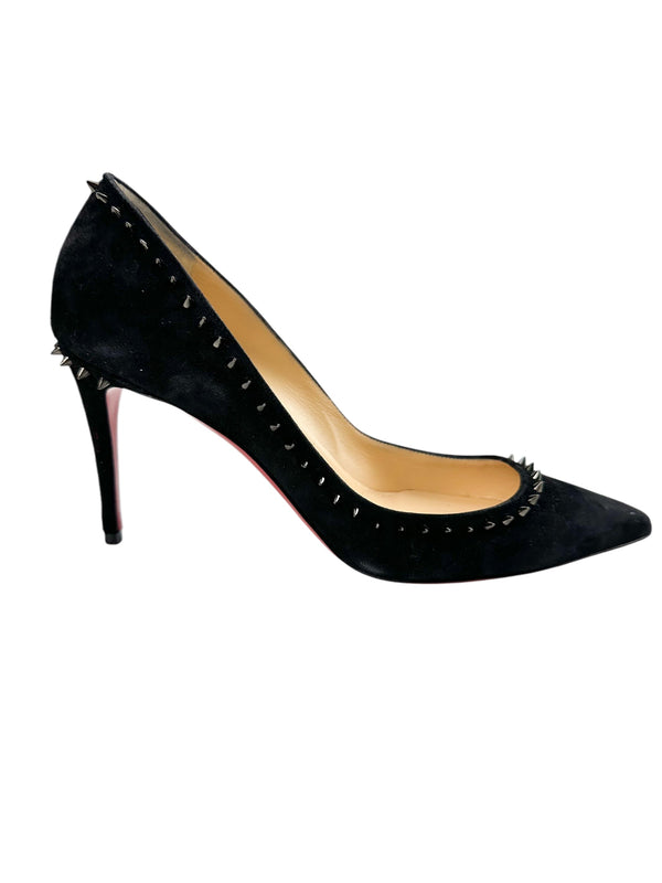 Christian Louboutin Black Velvet Duvette Spikes Heels