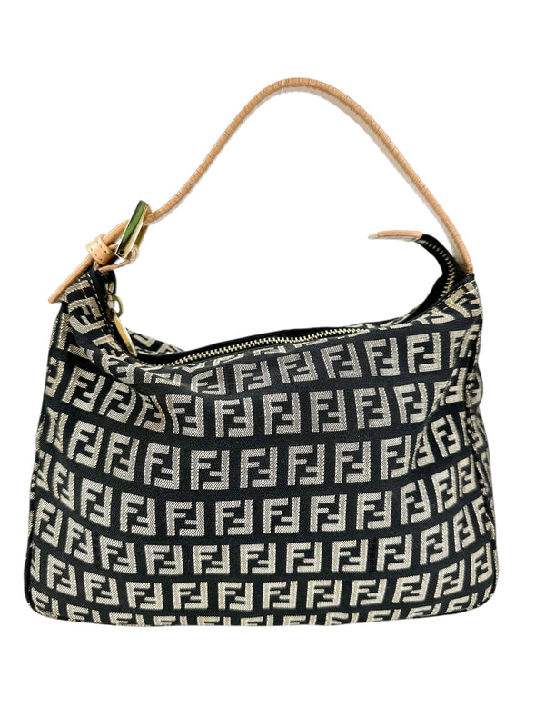Fendi Black and Gold Canvas Zucchino Handbag