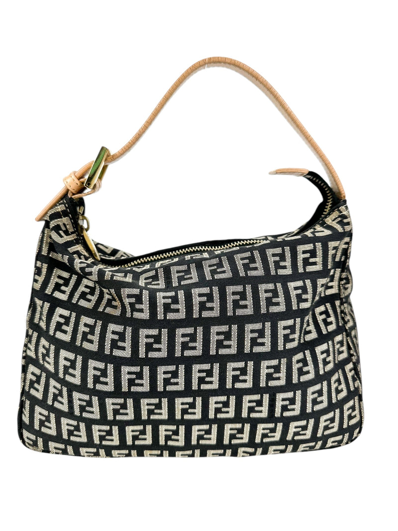 Fendi Black and Gold Canvas Zucchino Handbag
