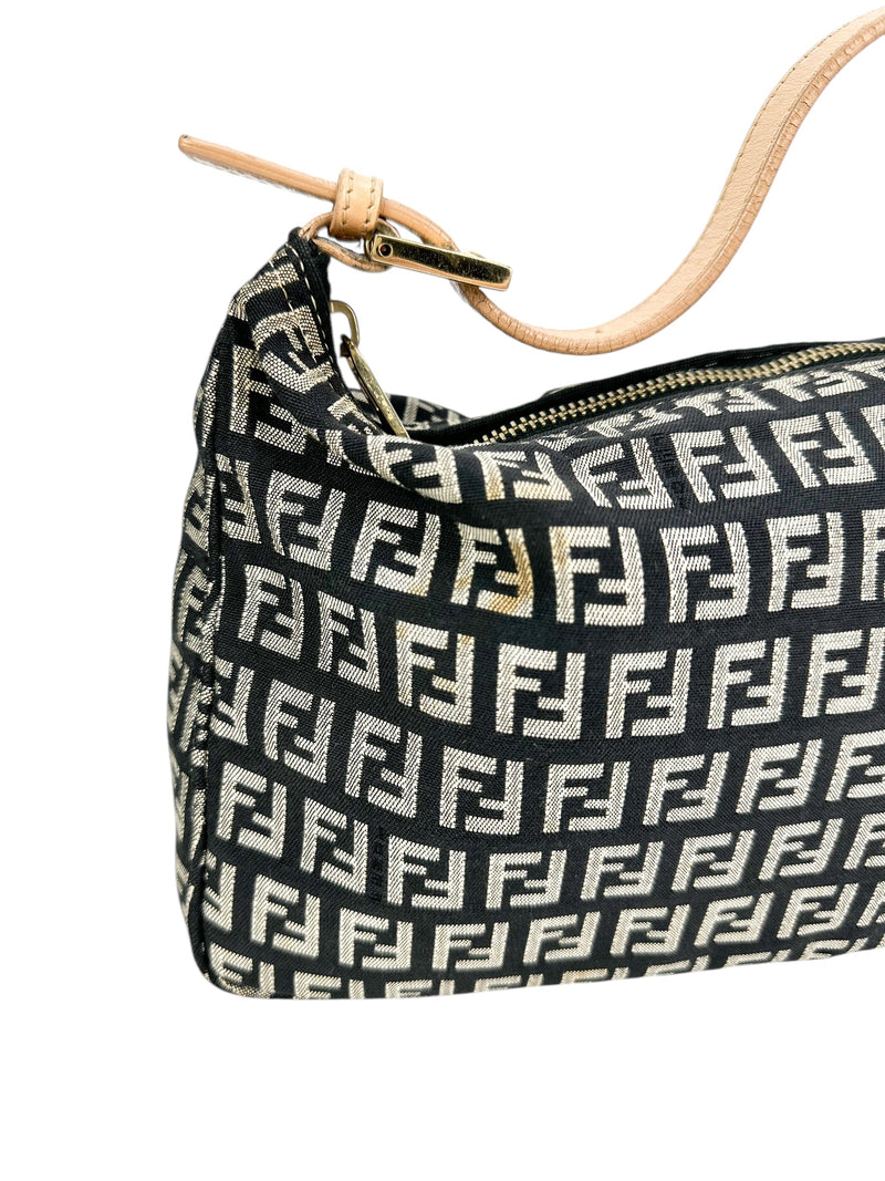 Fendi Black and Gold Canvas Zucchino Handbag