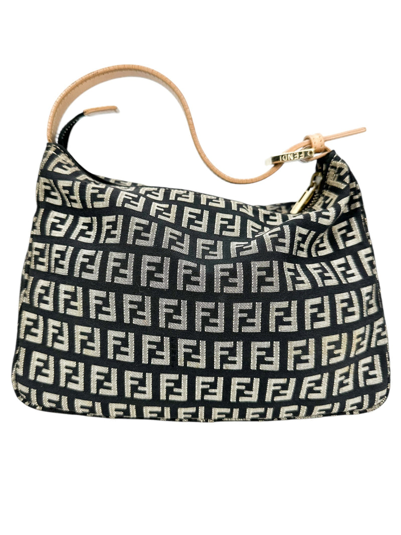 Fendi Black and Gold Canvas Zucchino Handbag