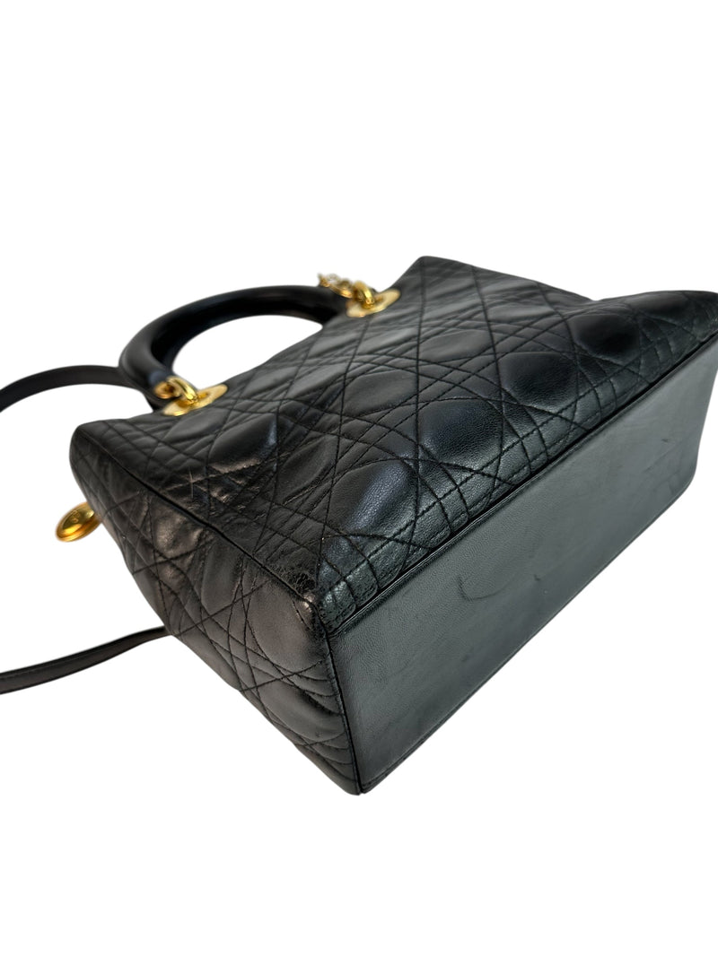 Christian Dior Black Cannage Lambskin Lady Dior Medium