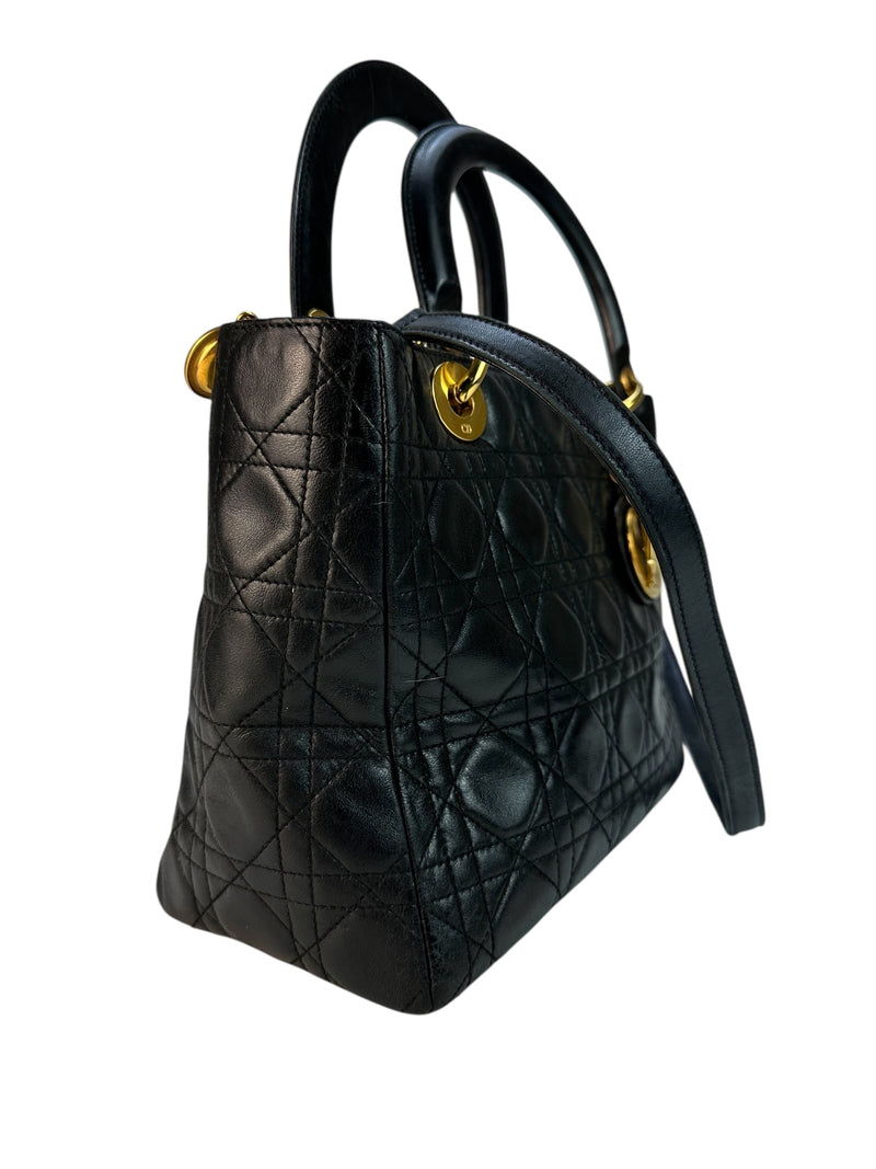 Christian Dior Black Cannage Lambskin Lady Dior Medium