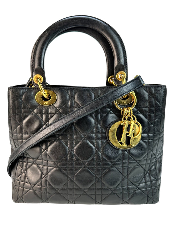 Christian Dior Black Cannage Lambskin Lady Dior Medium