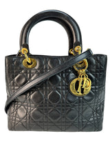 Christian Dior Black Cannage Lambskin Lady Dior Medium