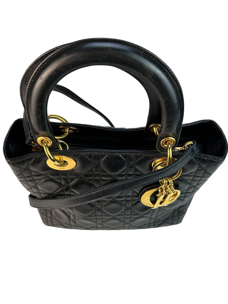 Christian Dior Black Cannage Lambskin Lady Dior Medium