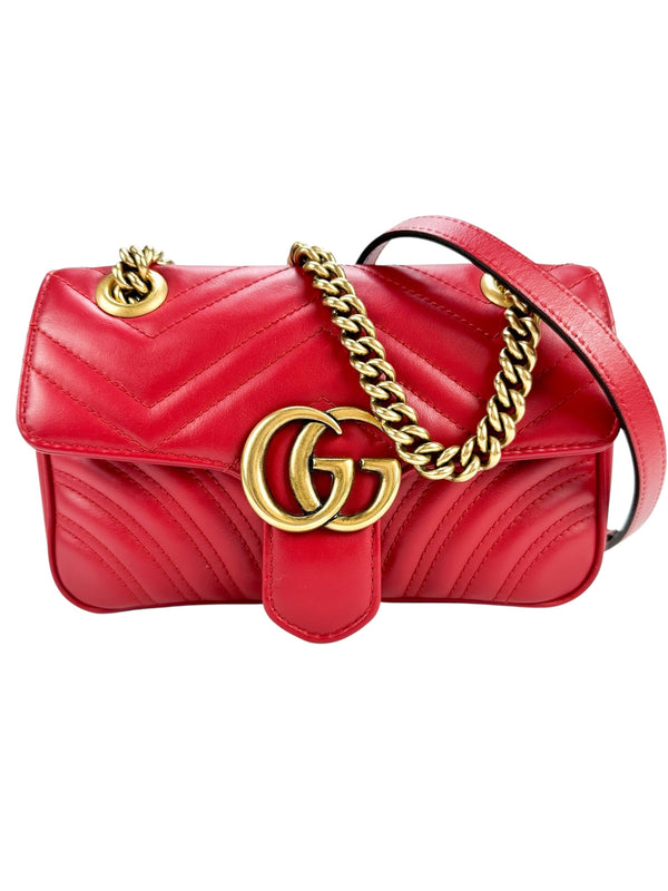 Gucci Red Leather GG Marmont Bag Small