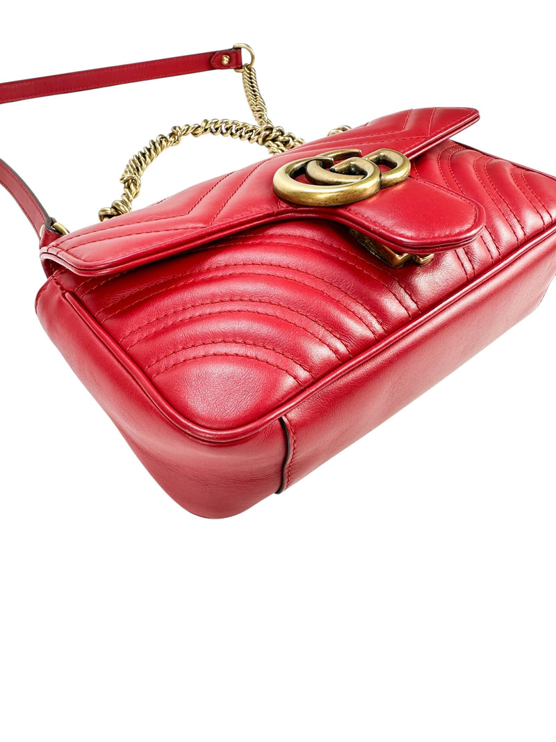 Gucci Red Leather GG Marmont Bag Small