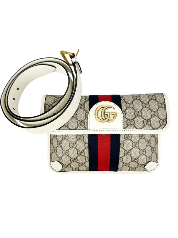 Gucci Beige Coated Canvas GG Supreme Ophidia Belt Bag