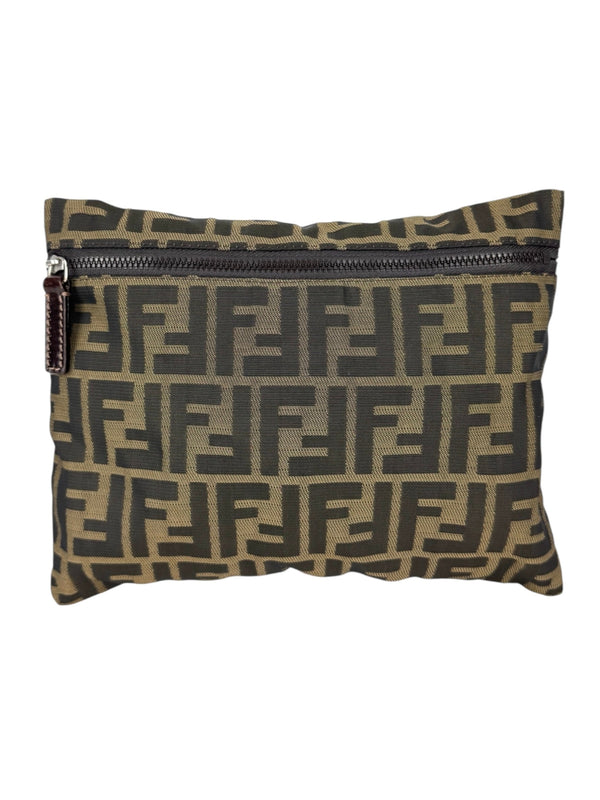 Fendi Brown and Black Canvas Zucca Print Slim Pouch Clutch