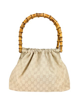 Gucci Beige Canvas GG Bamboo Handle Bag