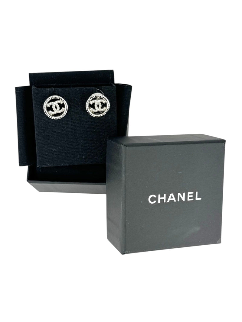 Chanel Silver Interlocking CC Stud Earings