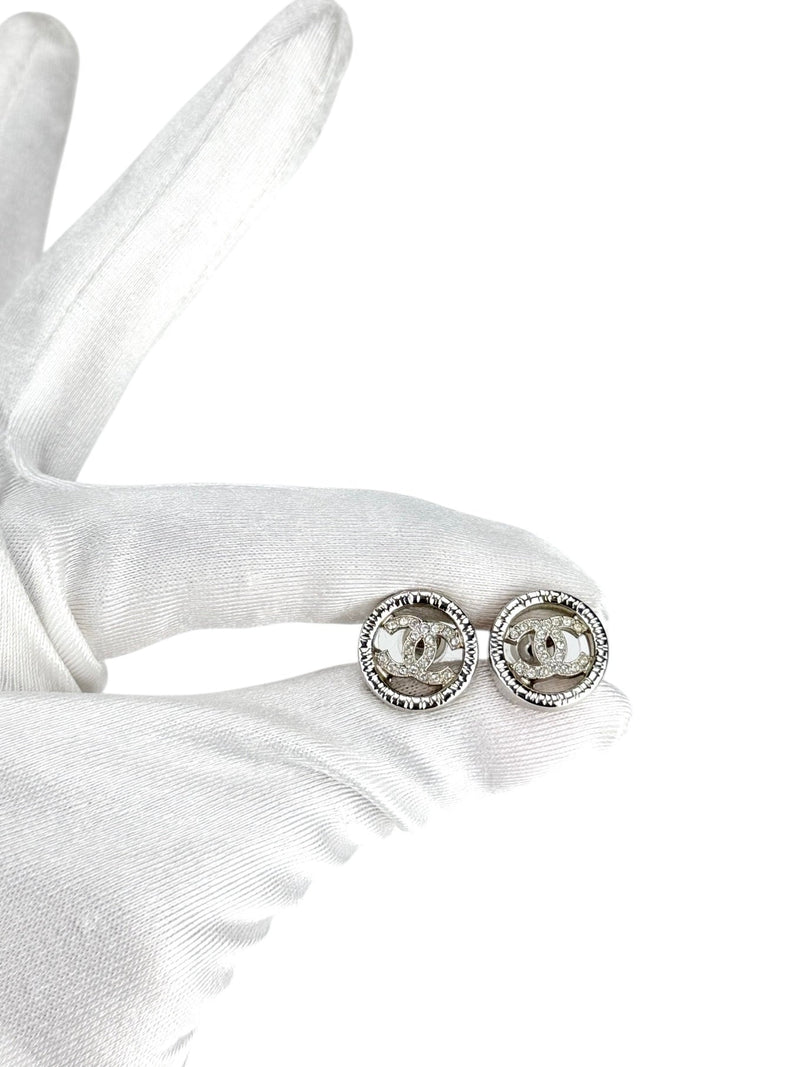 Chanel Silver Interlocking CC Stud Earings