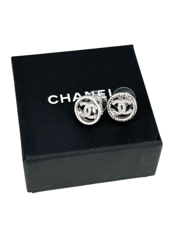 Chanel Silver Interlocking CC Stud Earings
