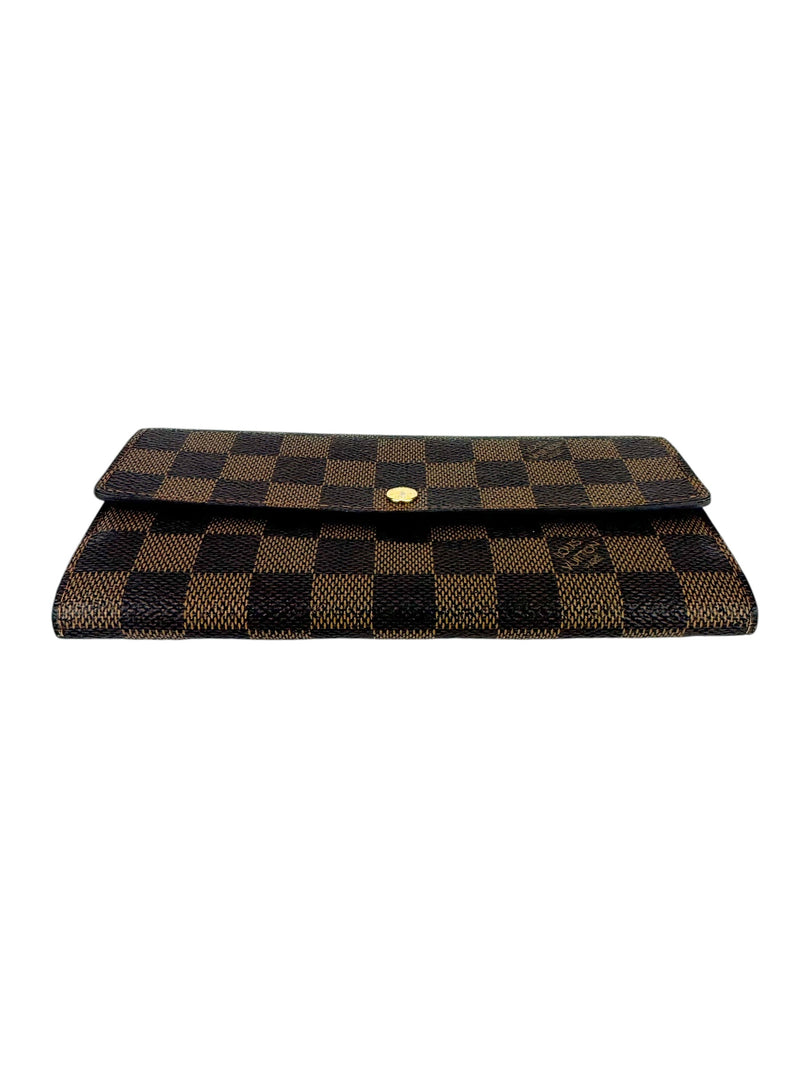 Louis Vuitton Damier Ebene Canvas Leather Sarah Long Wallet