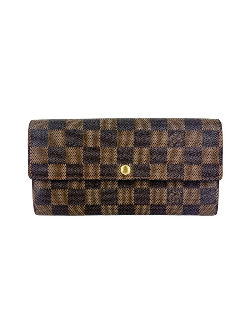 Louis Vuitton Damier Ebene Canvas Leather Sarah Long Wallet