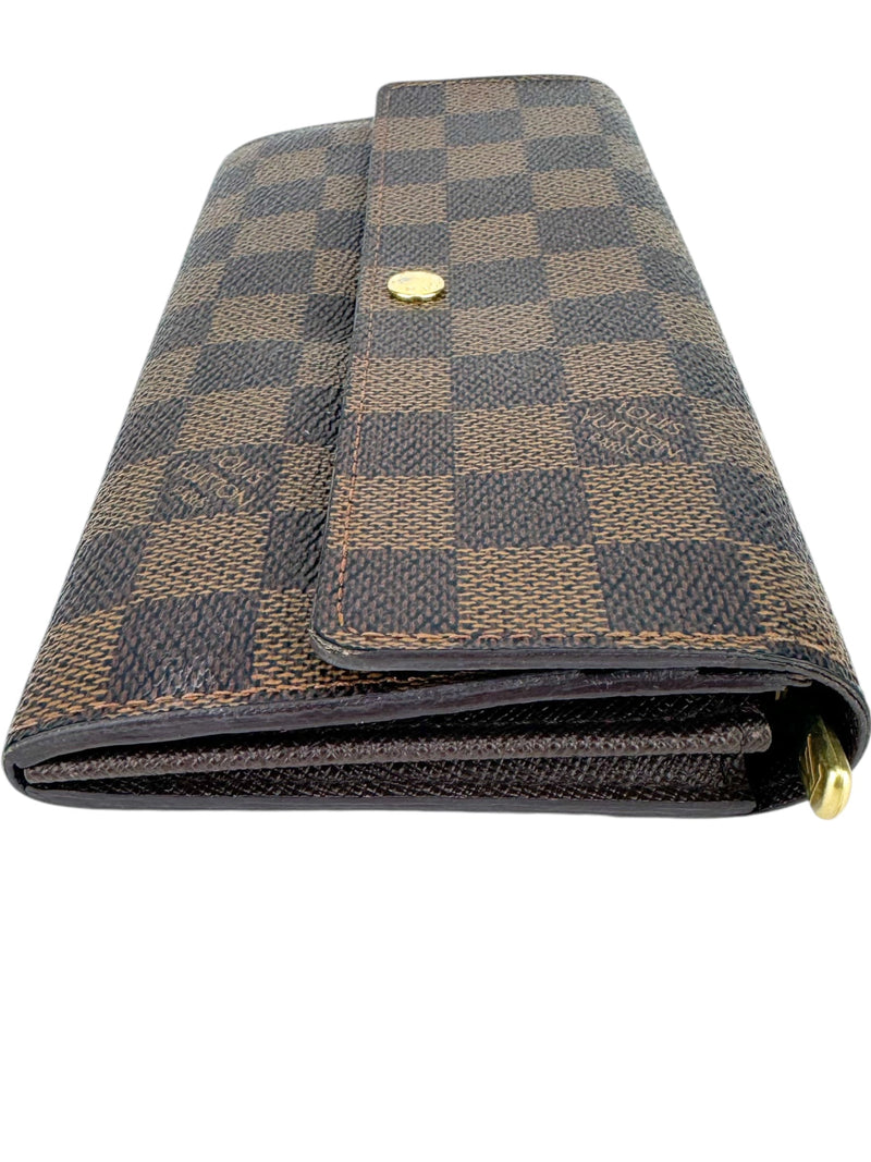 Louis Vuitton Damier Ebene Canvas Leather Sarah Long Wallet