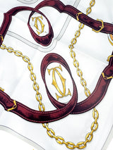 Cartier Bordeaux (Burgundy), White, Gray and Gold Silk Scarf 84