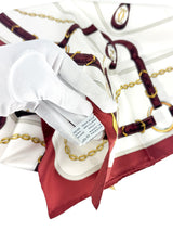 Cartier Bordeaux (Burgundy), White, Gray and Gold Silk Scarf 84