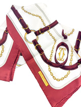 Cartier Bordeaux (Burgundy), White, Gray and Gold Silk Scarf 84