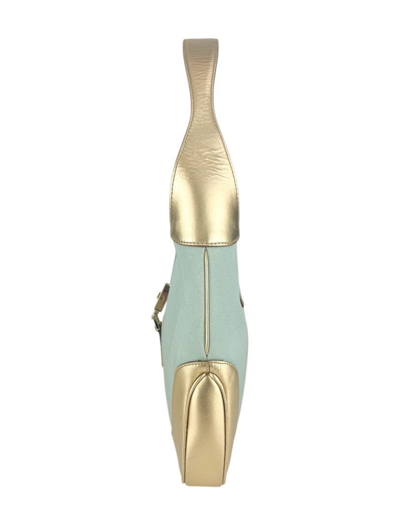 Gucci Light Blue and Gold Canvas and Leather Jackie Bag