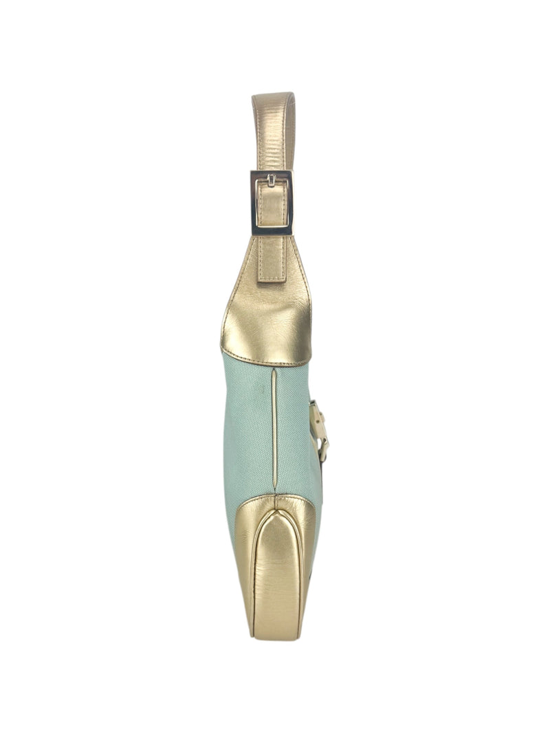 Gucci Light Blue and Gold Canvas and Leather Jackie Bag