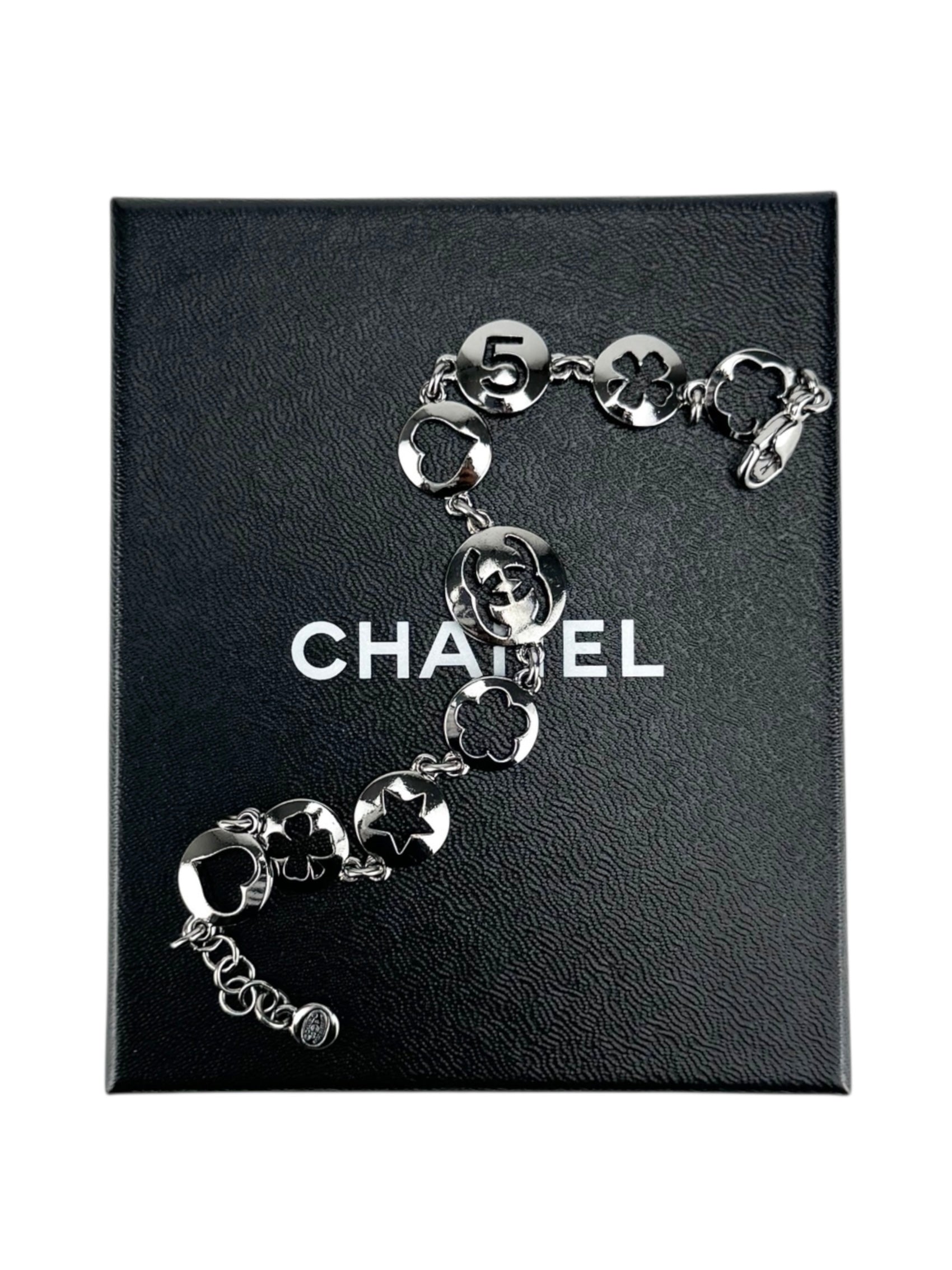 Chanel Silver Cutout Charm Bracelet