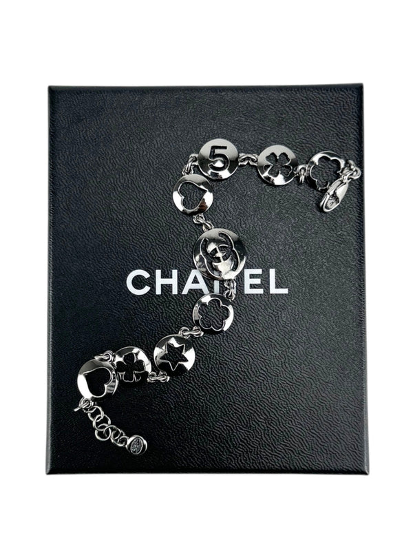 Chanel Silver Cutout Charm Bracelet