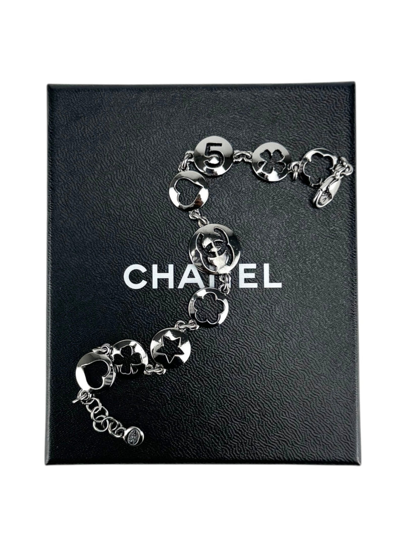 Chanel Silver Cutout Charm Bracelet