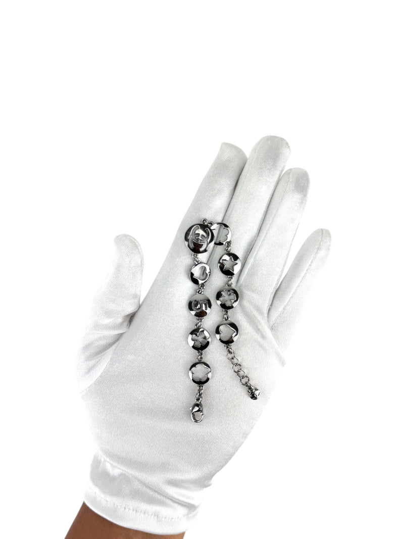 Chanel Silver Cutout Charm Bracelet