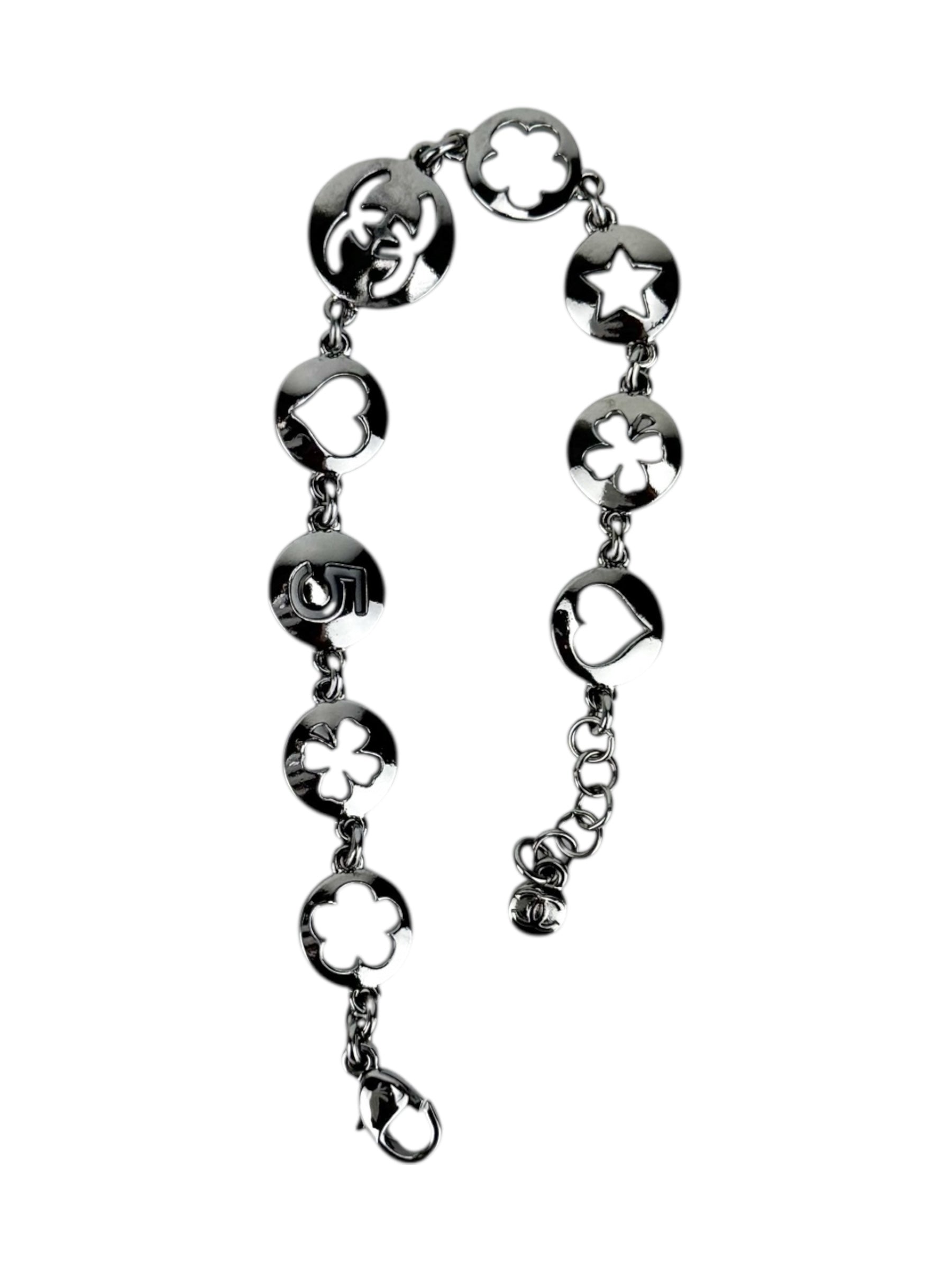 Chanel Silver Cutout Charm Bracelet